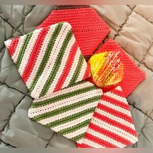 🧡💛💚 Handmade Crocheted Pot Holder Set – Orange, Green & Yellow